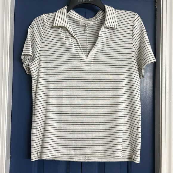 Rag & Bone The Knit Striped Polo Ivory Stripe Size S - Picture 2 of 6